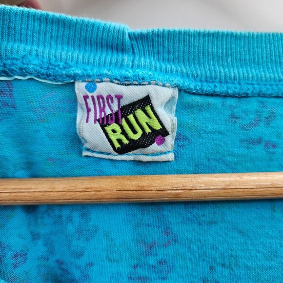 Vintage 80s/90s Blue Floral Print Pocket T-Shirt Size Large Made in USA - Picture 7 of 7